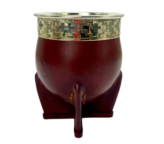 Imperial Matekop (kalabas) – Læder & Ornamenteret alpaca-krave (Sort/Rød)