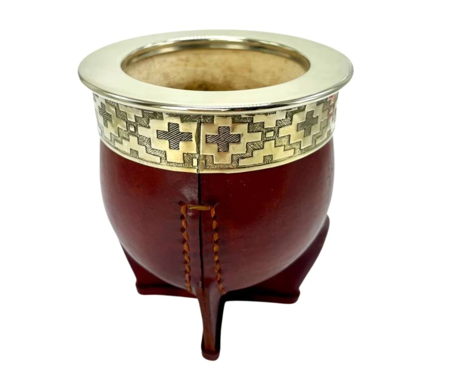 Imperial Matekop (kalabas) – Læder & Ornamenteret alpaca-krave (Sort/Rød)