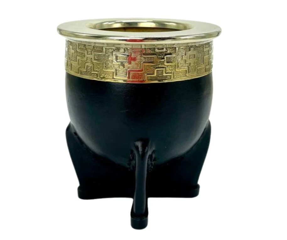 Imperial Matekop (kalabas) – Læder & Ornamenteret alpaca-krave (Sort/Rød)